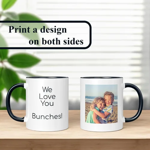 Vista 4 de Taza de café de cerámica negra personalizada de 11 onzas con texto, mensaje, tu texto aquí, nombre, DYE Taza para Cafe personalizadas, con foto