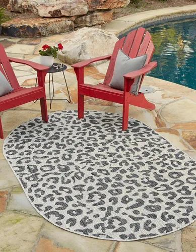 Vista 7 de Unique Loom colección Outdoor Safari Alfombra para exteriores - Leopardo (13' redonda, azul/gris)