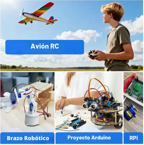 Vista 6 de 4 piezas SG90 9G Micro Servo Kit (engranaje metálico) para proyectos Arduino, robot RC, brazo de robot, helicóptero, control de avión, coche