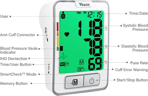 Vista 3 de Vaunn Máquina médica automática de presión arterial con puño grande, monitor digital de presión arterial, puño superior del brazo 8.7-16.5 pulgadas