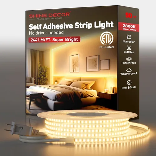 Vista 12 de Shine Decor Tira de luz LED súper brillante de 4000LM, Plug & Play de 120V sin controlador, cableado fácil, sin parpadeo, resistente a la intemperie