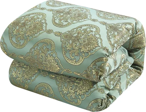 Vista 4 de Juego de ropa de cama Chic Home de 9 piezas de jacquard, incluye colcha y almohadas, Microfibra, Azul, King