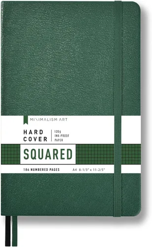 Vista 25 de Minimalism Art, Premium Hard Cover Notebook Journal, X-Large Size, Master A4 8.3" x 11.4", 186 Numbered Pages, Gusseted Pocket, Ribbon Bookmark