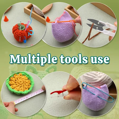 Vista 4 de JUPEAN Accesorios completos para tejer, kit de suministros para tejer con marcadores de puntada, agujas de coser de plástico, agujas de cable