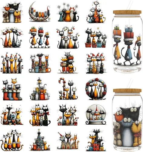 Vista 9 de 24 calcomanías retro de Navidad UV DTF para tazas de 16 onzas