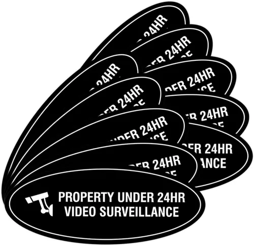 Vista 15 de Cartel de vigilancia oval PROPERTY UNDER 24HR - Negro - Pequeño (1 paquete)