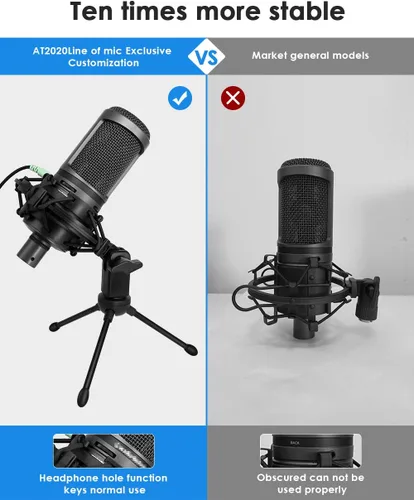 Vista 2 de AT2020 Soporte de amortiguador para micrófono con filtro pop, [Construido a medida para micrófono audio technica] Clip de sujeción de amortiguador