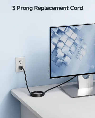 Vista 2 de Cable Matters - Paquete de 2 cables de alimentación cortos para computadora de 16 AWG, 3 clavijas, de 3 pies, repuesto de cable de alimentación