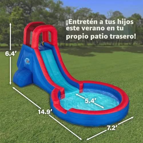 Vista 2 de Sunny & Fun Parque acuático inflable de un solo anillo – Resistente para la diversión al aire libre – Pared de escalada, tobogán y piscina profunda