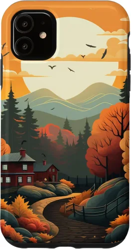 Vista 8 de Otoño hojas puesta de sol en montaña pino bosque otoño vibe caso para iPhone 16