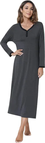 Vista 3 de NACHILA Camisón de bambú para mujer, manga larga, ropa de dormir de longitud completa, vestido de dormir Henley S-4XL
