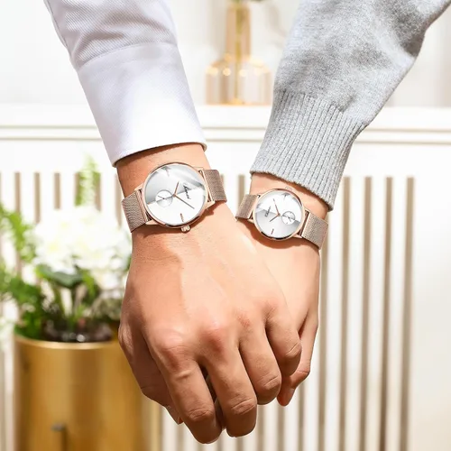 Vista 5 de MASTOP Couple Watches Men and Women Pair Quartz Watches Casual Stainless Steel Mesh Strap Fashion Watches