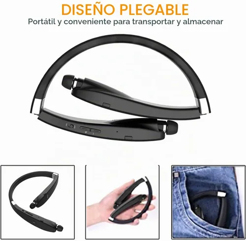 Vista 2 de Auriculares Bluetooth plegables, Beartwo Auriculares Bluetooth retráctiles ligeros para deportes y ejercicio, auriculares inalámbricos estéreo