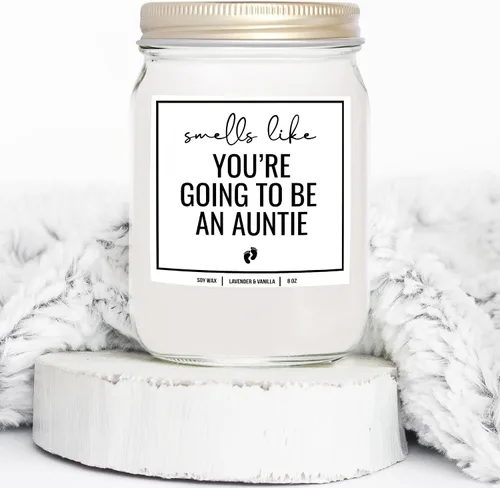 Vista 4 de You Nique Designs - Vela de embarazo para tía, hermana, tía de 8 onzas, regalo de revelación de embarazo para tía, huele a tu tía, regalos para tía