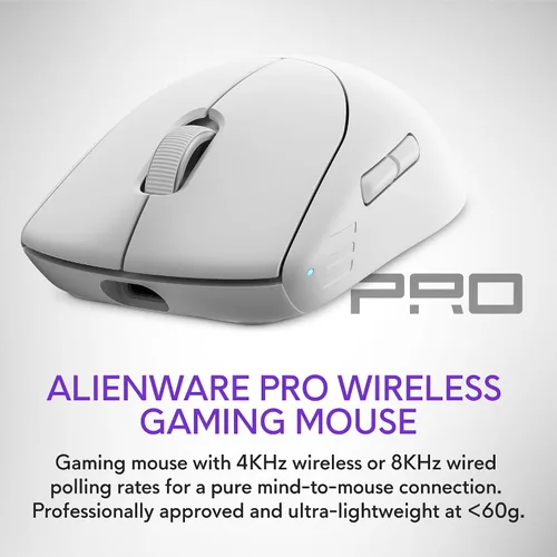 Vista 2 de Alienware Pro - Ratón inalámbrico para juegos - Conectividad inalámbrica de 2.4GHz/USB con cable, DPI ajustable, tecnología de sensor óptico, 6 Luz