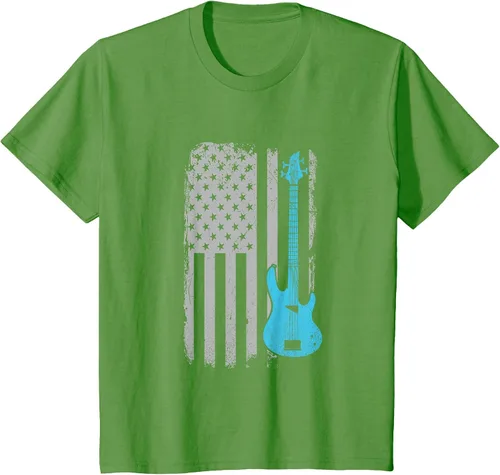 Vista 14 de Electric Bass Guitar Player American Flag Musician T-Shirt Asphalt Grey
