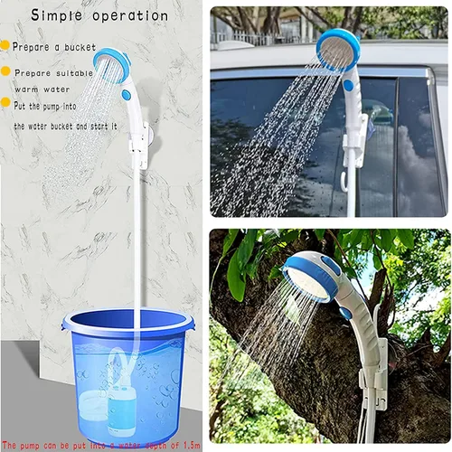 Vista 7 de Iron Hammer Ducha eléctrica portátil, ducha de campamento, ducha incorporada de 5000 mAh, gran capacidad, recargable, con batería, para ducha Azul