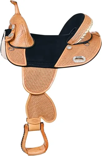 Vista 13 de HILASON Western Horse Trail Barrel Racing American Leather Saddle Treeless for Horses Negro