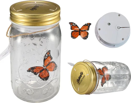 Vista 9 de Fangfang Lámpara LED Romántica Vidrio Animado Mariposa Tarro Regalo Decoración (azul)