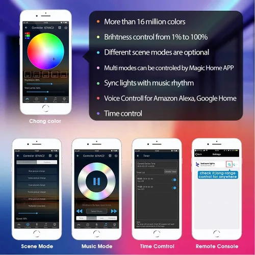 Vista 4 de Controlador inteligente LED inalámbrico WiFi, compatible con Alexa, Google Assistant e IFTTT, funciona con Android, sistema iOS y tira de luces LED