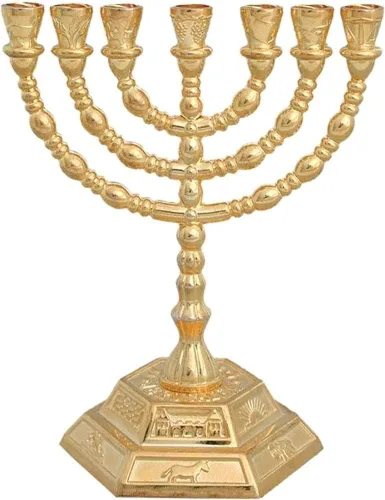 Vista 4 de Holy Land Market Candelabros Judíos Menorah - 7 Ramas - 12 Tribus de Israel Menorah (Cobre, 6.5 Pulgadas)