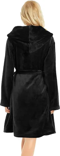 Vista 2 de U2SKIIN Bata de Forro Polar con Capucha para Mujer, Batas de Felpa de Pelo Corto para Mujeres con Capucha Suave y Cálida Bata de Baño para Spa