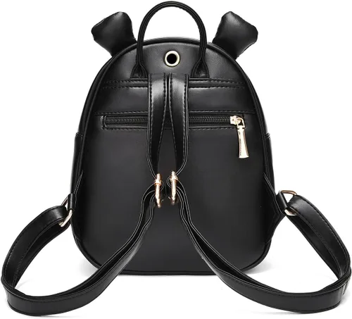 Vista 4 de Bonita mochila para adolescentes, niñas, mujeres, tamaño pequeño, bolso de hombro de piel sintética, casual, mini mochilas bolsa de viaje, Negro
