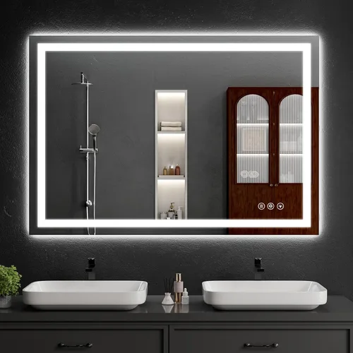 Vista 13 de Espejo de baño LED de 30 x 48 pulgadas con luces, regulable, antivaho, espejo de tocador de baño para pared, retroiluminado + luz frontal, función