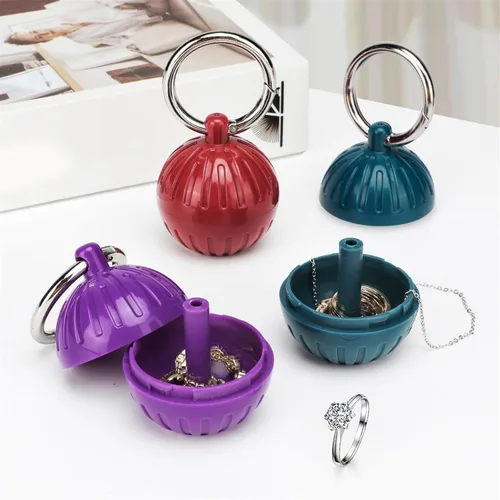 Vista 3 de Soporte portátil para joyas, caja de almacenamiento portátil de joyería, bola de soporte de anillo de viaje, organizador de píldoras, contenedor