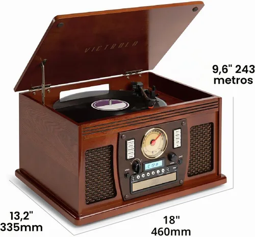 Vista 9 de Victrola Navigator 8 en 1 Reproductor clásico de discos Bluetooth con codificación USB y tocadiscos de 3 velocidades Individual Negro