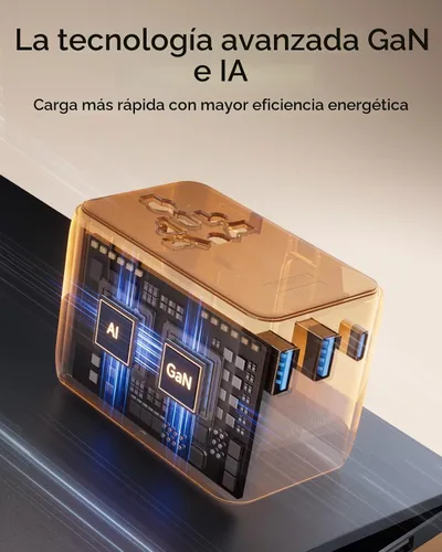 Vista 7 de MOMAX Adaptador de viaje universal de 70 W, adaptador de corriente internacional 6 en 1 con cable retráctil USB-C, adaptador de enchufe de CA dual