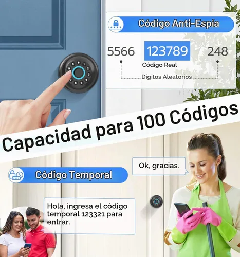 Vista 4 de Anweller Pomo de puerta inteligente con cerradura, teclado de código de huellas dactilares, entrada sin llave, electrónico, digital, biométrico
