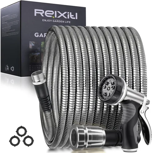 Vista 11 de Relxitl Manguera de jardín, manguera de agua flexible, manguera ultraligera no expandible, a prueba de fugas, resistente a la presión para patio