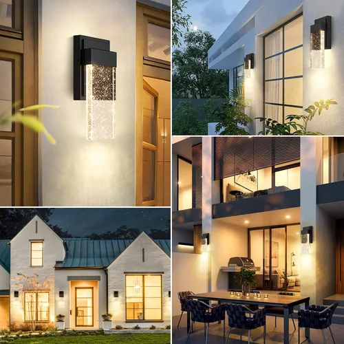 Vista 7 de BesLowe Lámparas de pared para exteriores con cristal de burbujas de cristal, apliques exteriores impermeables, faroles de pared LED, luces