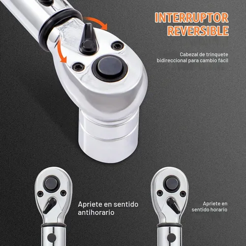 Vista 6 de VEVOR Llave dinamométrica de 1/2 pulgada con clic, escalas de doble rango mecánicas 10-150 pies.libras/14-204 Nm, de doble dirección ajustable