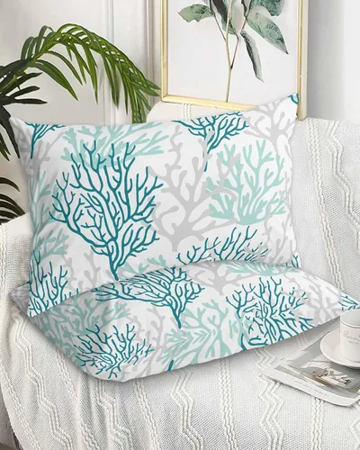 Vista 25 de DecorLovee Juego de 2 fundas de almohada de playa de verano, tamaño estándar, material de microfibra, oceánico, costero, aguamarina, beige, funda