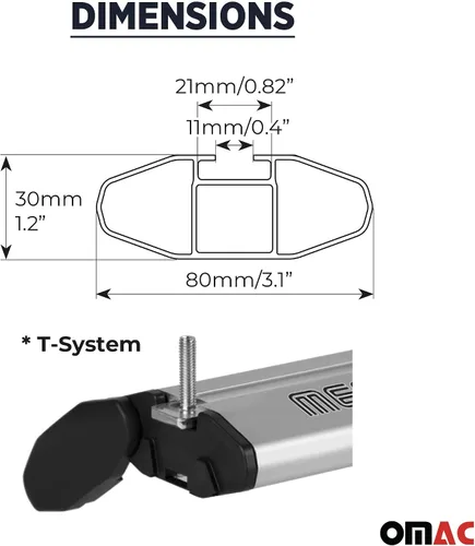 Vista 5 de OMAC Barras transversales de aluminio para VW Touareg 2004-2006, 2 unidades, antirrobo para viajes, kayak, canoa, surf, esquí, snowboard, camping