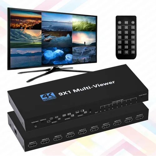 Vista 9 de MultiViewer HDMI 8x1 con función KVM, 4K@30Hz HDMI Quad MultiViewer Share 8 ordenadores simultáneamente, permitiéndoles compartir un conjunto