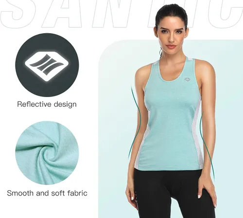 Vista 4 de Santic Camiseta sin mangas de entrenamiento para mujer, con espalda cruzada, atlética, con bolsillos, ciclismo, correr