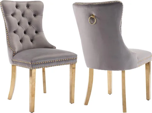 Vista 19 de Juego de 2 Sillas de Comedor Modernas de Mediados de Siglo, Tapizadas en Terciopelo Beige con Respaldo Acolchado, Sillas de Cocina y Comedor, Patas