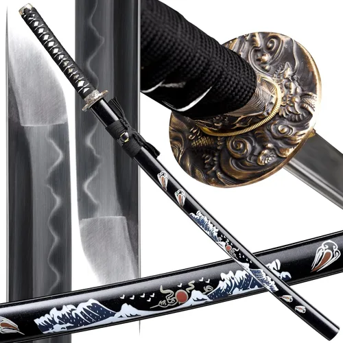 Vista 16 de entez Handcrafted Samurai Katana - Premium Damascus/T10 Clay Tempered Blades - Sharp Functional Japanese Swords, Full Tang