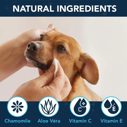 Vista 4 de NOVEHA 100 toallitas para ojos de perro, removedor de manchas de lágrimas para perros, formuladas con manzanilla y aloe para eliminar desechos