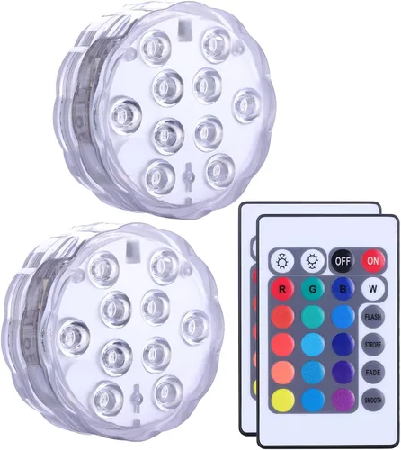 Vista 7 de Qoolife Luces LED sumergibles con control remoto, batería incluida, luz impermeable RGB multicolor cambiante para piscina, base de jarrón, spa