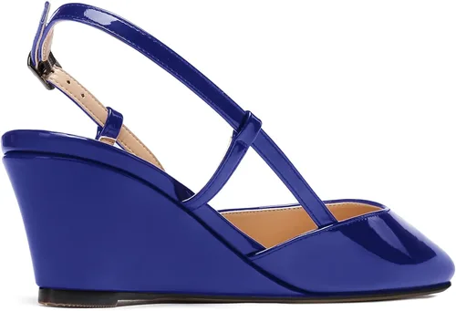 Vista 5 de WAYDERNS Zapatos de tacón bajo de cuña con hebilla sólida y puntera cuadrada para mujer de 2 pulgadas