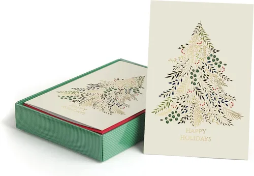 Vista 7 de Between The Branches Tarjetas Navideñas con Lámina Dorada / 16 Tarjetas de Navidad en Caja con Sobres Forrados de Lámina / 5 5/8" x 7 7/8" Tarjetas