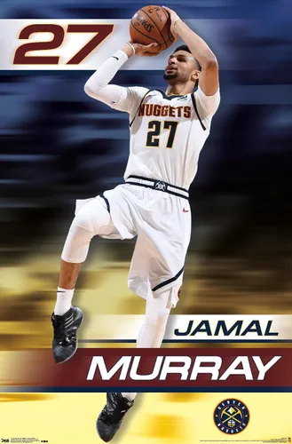 Vista 9 de Trends International NBA Denver Nuggets - Póster de pared de Jamal Murray 19, 14.725 x 22.375 pulgadas, versión enmarcada de madera de granero