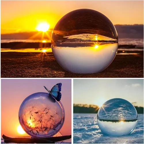 Vista 5 de Supkiir Paquete de 5 prismas de fotografía de cristal óptico K9 con bola de cristal, prisma triangular, bola de prisma de lente y pirámide óptica