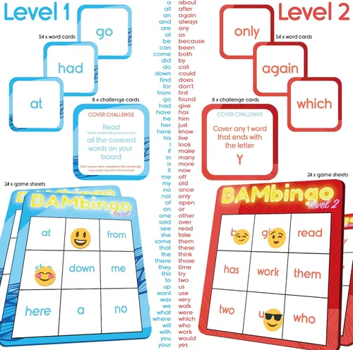 Vista 3 de Juego de bingo de palabras de vista THE BAMBINO TREE Nivel 1 y 2 - Juegos educativos para niños - Aprende a leer vocabulario para jardín de infantes