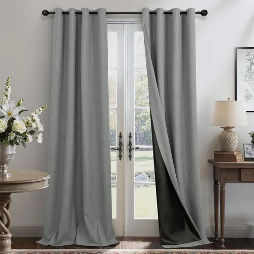 Vista 13 de Pitalk Cortinas texturizadas de lino para oscurecer la habitación para dormitorio, 63 pulgadas de largo, 2 paneles con ojales burg, cortinas opacas