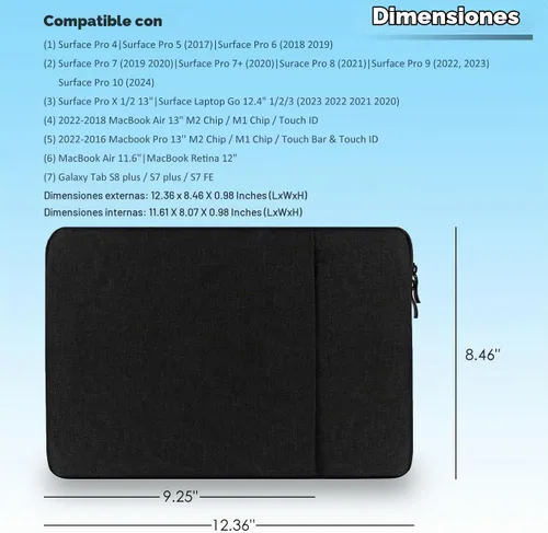 Vista 2 de ProElife - Funda para tablet de 12 pulgadas para Surface Pro, iPad, resistente al agua Black, Precision Fit, Soft Inner Lining Padded